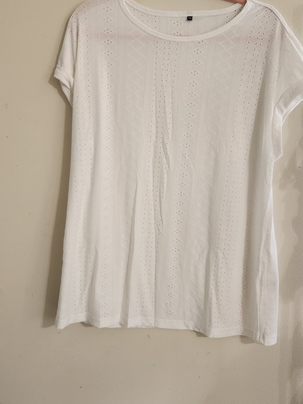 White Eyelet Pointelle Knit Short Sleeve Scoop Neck Top Size XXL